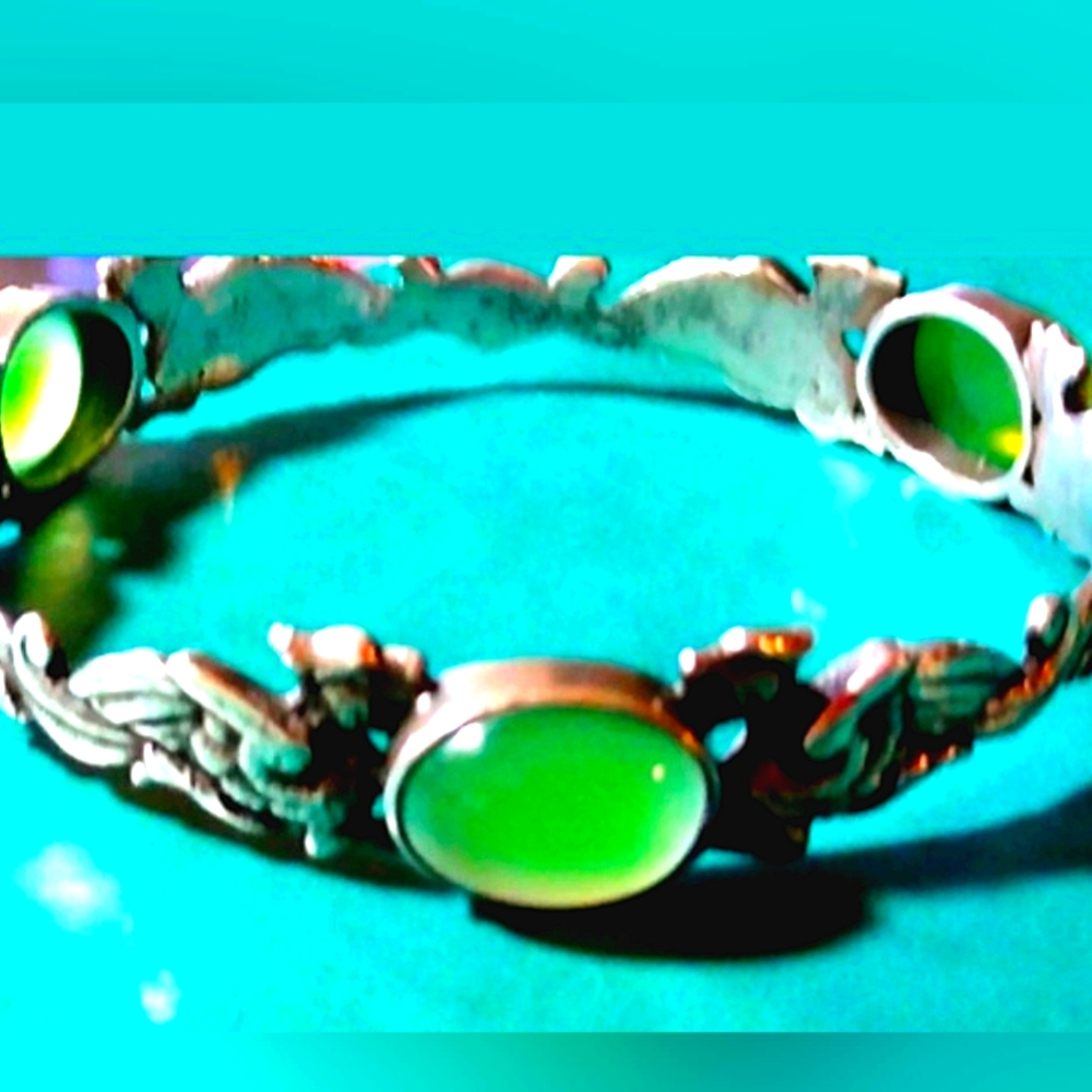 Antique Griffin Griphon Cuff Bracelet Peruzzi Sterling Silver CHRYSOPRASE 925.
